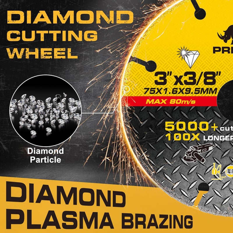 PRETEC 3 Inch Diamond Cutting Wheel for Metal, 2 Pcs Carbide Cut Off Wheels with 3/8" Arbor Hole, 3'' Angle Grinder Cutting Disc with 5000+ Cuts on Rebar, Steel, Iron and INOX, 100x Longer Wheel Life - Image 2